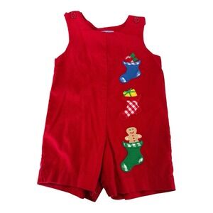 Vtg Monday's Child Boys Shortall Romper‎ Christmas 18 Mos SI50